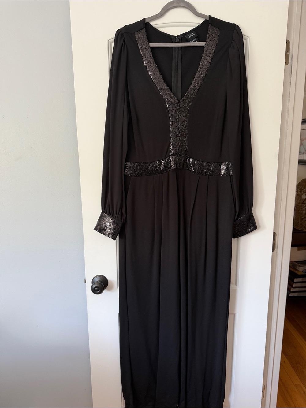 EUC Torrid Black Long Sleeve Sequin-Trim Jumpsuit - 18